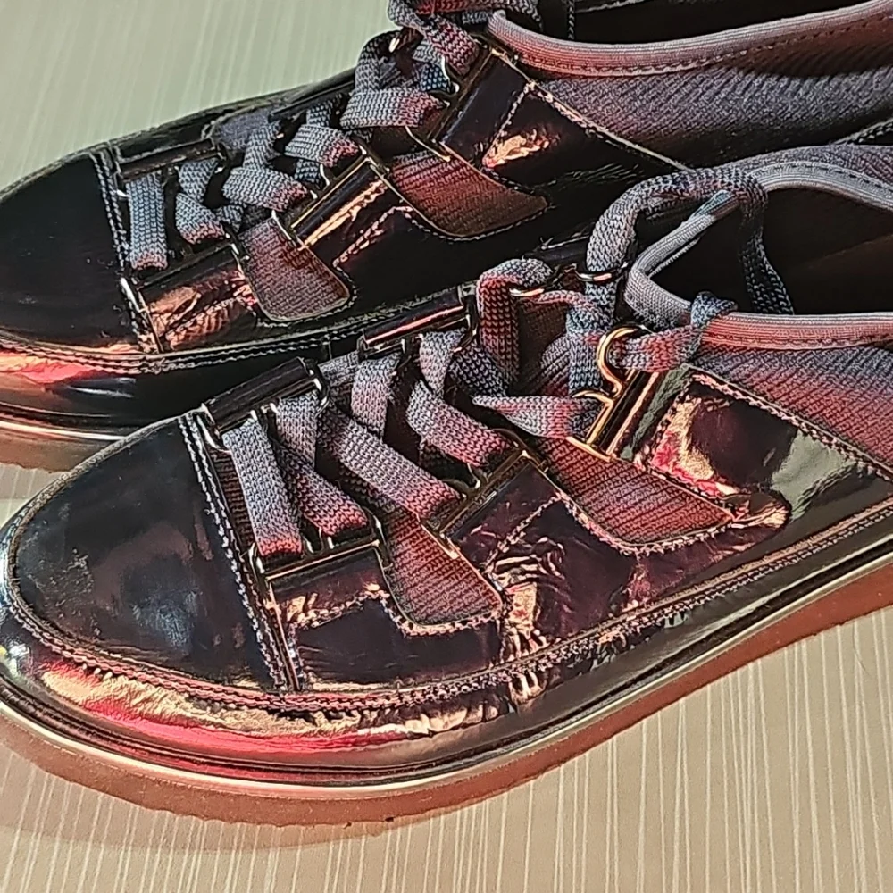 Ron White Noki Stretch Fabric & Crinkle Nappa Leather Wedge‎ Sneaker 37.5 (US 7)